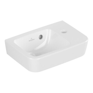 V&B Lavabo à main O.NOVO Compact 36x25cm, carré, L P, avec trou robinet, avec trop-plein, blanc A-bac C+