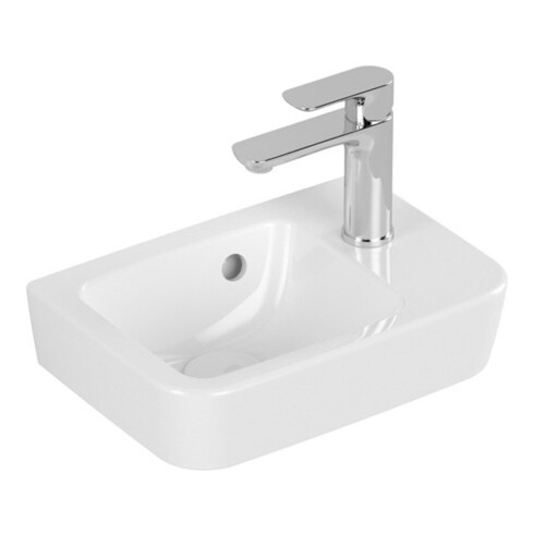 V&B Lavabo à main O.NOVO Compact 36x25cm, carré, L P, avec trou robinet, avec trop-plein, blanc A-bac C+