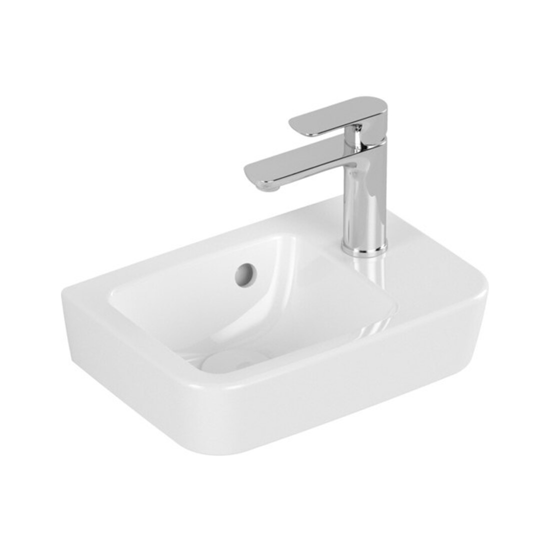 V&B Lavabo à main O.NOVO Compact 36x25cm, carré, L P, avec trou robinet, avec trop-plein, blanc A-bac C+