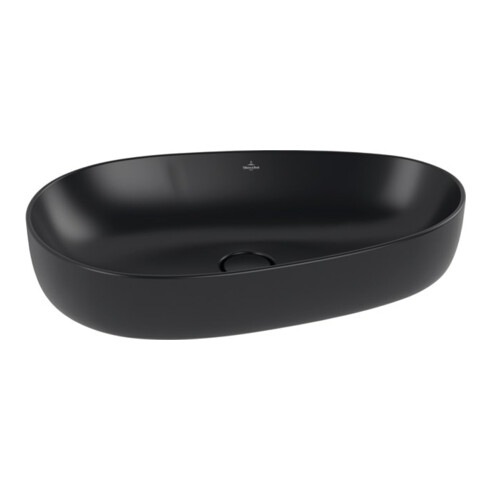 V&B Lavabo à poser ANTAO 65x40 cm, asym., sans trop-plein, noir pur C-plus