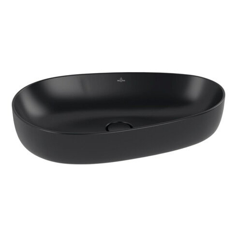 V&B Lavabo à poser ANTAO 65x40 cm, asym., sans trop-plein, noir pur C-plus