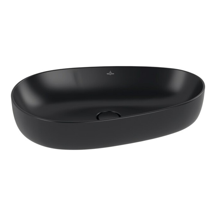 V&B Lavabo à poser ANTAO 65x40 cm, asym., sans trop-plein, noir pur C-plus
