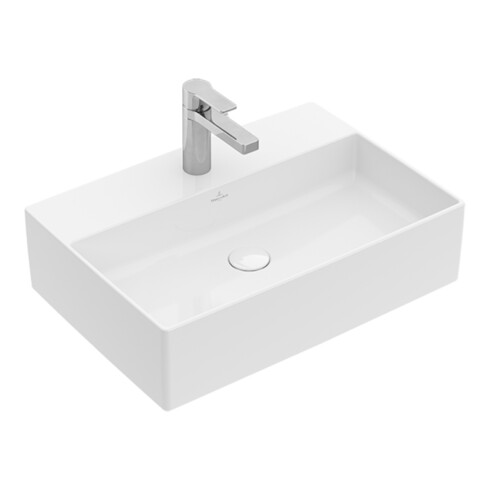 V&B Lavabo à poser Memento 2.0 mitigeur, avec trop-plein, noir pur C-plus, 50x42cm