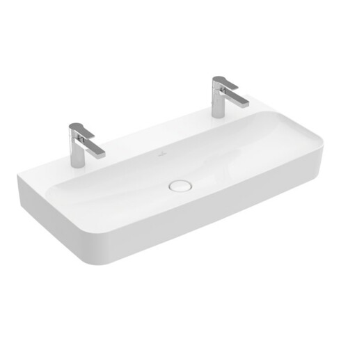 V&B Lavabo Finion 100x47 cm, 2 Trous Robinet, Sans Trop-plein, US Fermé, Blanc C+