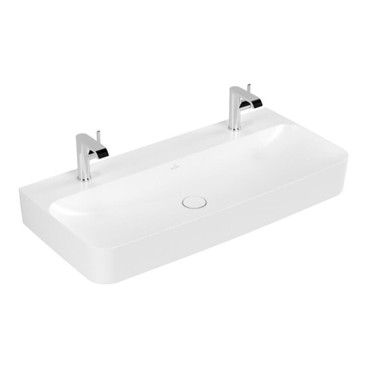 V&B Lavabo Finion 100x47 cm, 2 Trous, sans trop-plein, US gs, blanc satiné C+