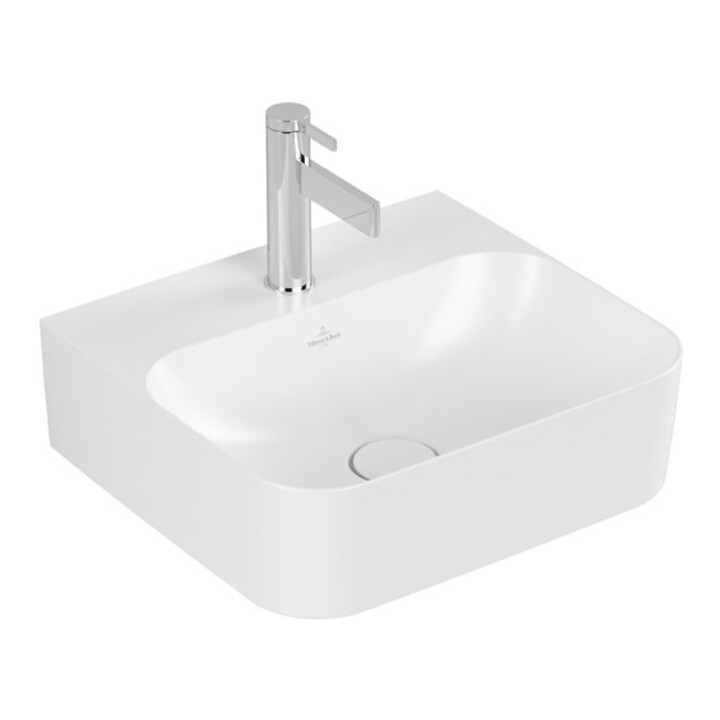 V&B Lavabo mural Finion 43x39 cm, 1 trou robinet, sans trop-plein, blanc pierre C+