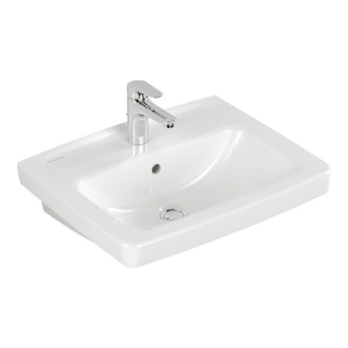 V&B Lavabo Newo 55x44 cm, blanc, angle, 1 trou robinet, avec trop-plein