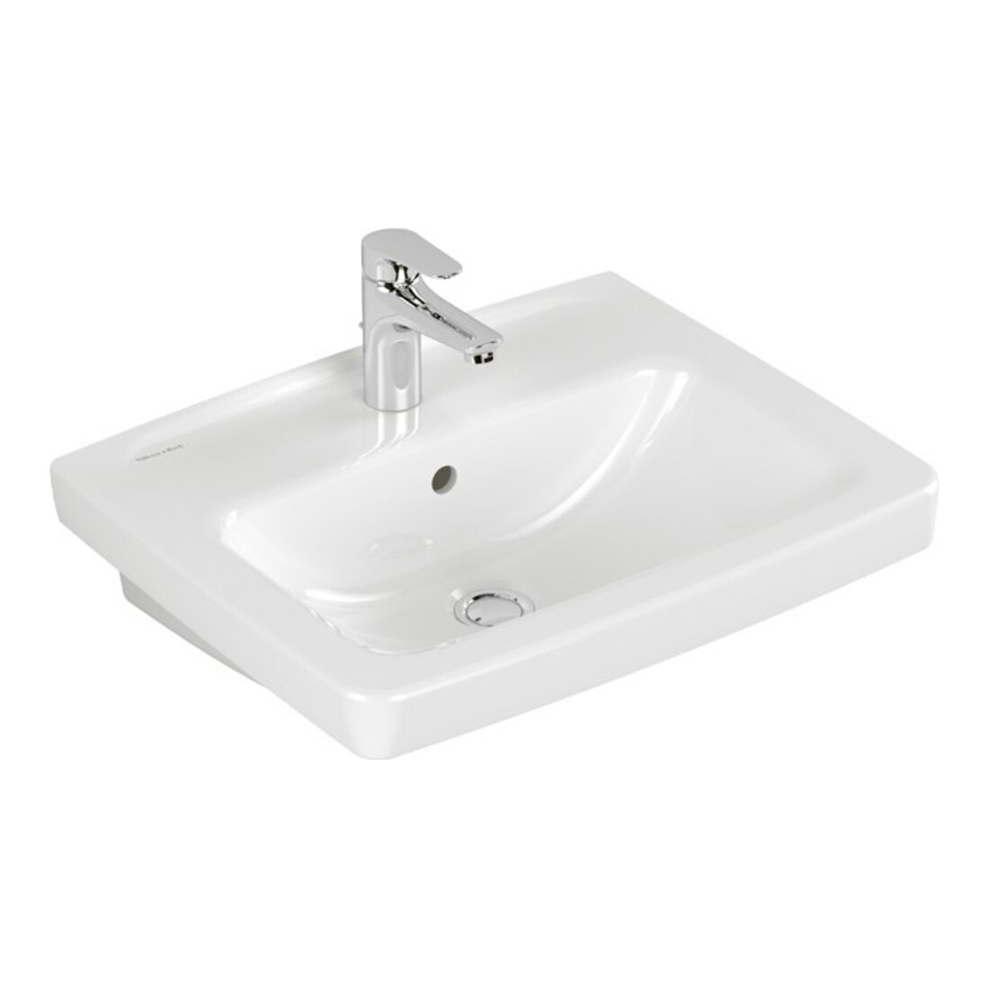 V&B Lavabo Newo 55x44 cm, blanc, angle, 1 trou robinet, avec trop-plein