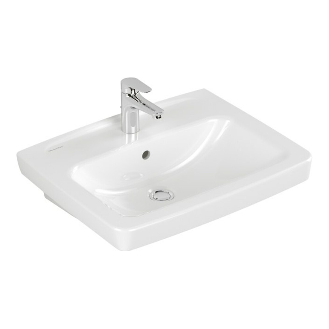 V&B Lavabo Newo 60x47 cm, blanc, angle, 1 trou robinet, avec trop-plein