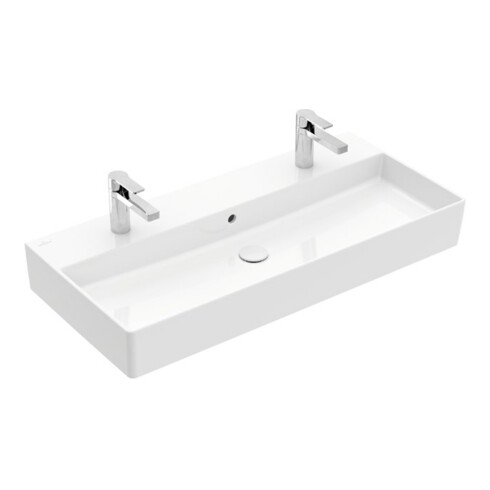 V&B Memento 2.0 Lavabo 100x47 cm, 2x trou robinet, avec trop-plein, blanc alpin