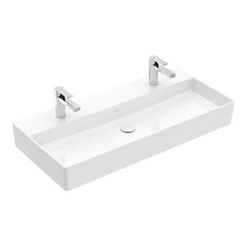 V&B Memento 2.0 Lavabo 100x47 cm, 2x trou robinet, sans trop-plein, blanc alpin