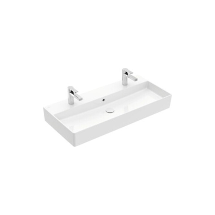 V&B Memento 2.0 Lavabo 100x47 cm, gs, 2x trou robinet, avec trop-plein, blanc alp C+