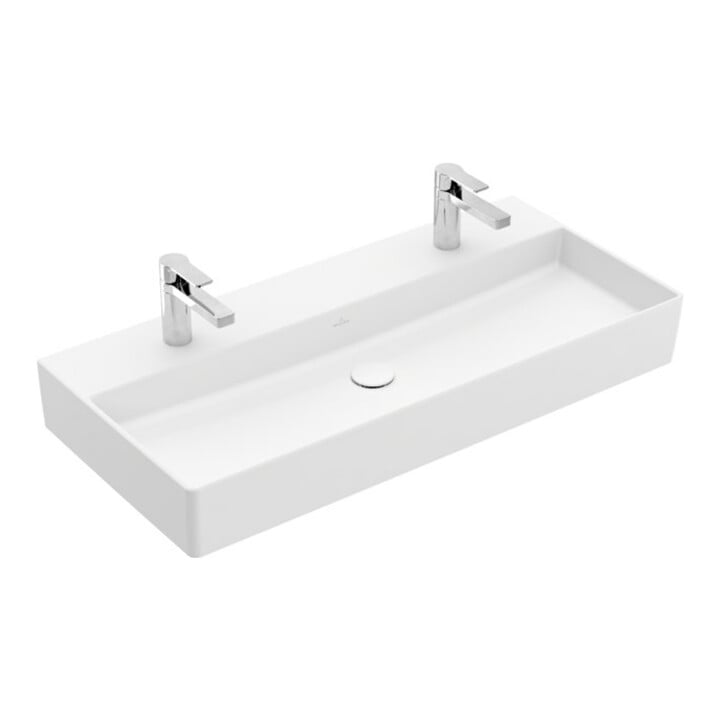 V&B Memento 2.0 Lavabo 100x47 cm, gs, 2xTrous de robinet, sans trop-plein, blanc mat C+