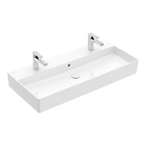 V&B Memento 2.0 Lavabo 100x47 cm, gs, 2xTrous robinet, avec trop-plein, blanc alpin