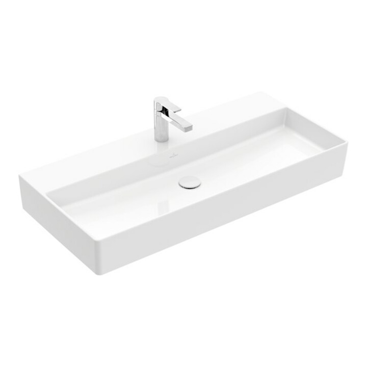 V&B Memento 2.0 Lavabo 100x47 cm, gs, robinet, sans trop-plein, blanc alpin