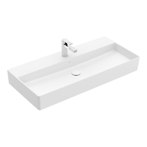 V&B Memento 2.0 Lavabo 100x47 cm, gs, robinet, sans trop-plein, blanc mat C+