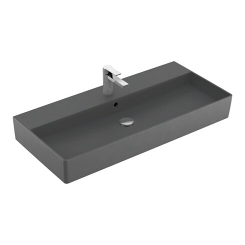 V&B Memento 2.0 lavabo 100x47 cm, robinet, avec trop-plein, graphite C-plus