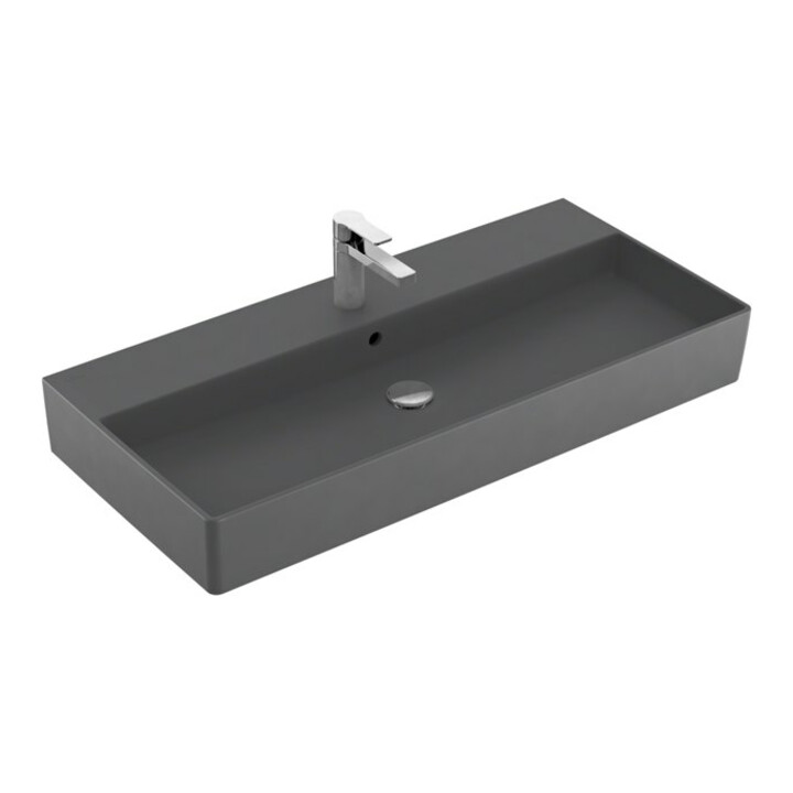 V&B Memento 2.0 lavabo 100x47 cm, robinet, avec trop-plein, graphite C-plus