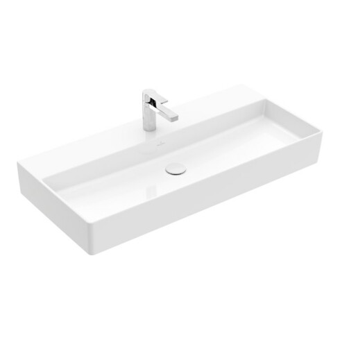 V&B Memento 2.0 Lavabo 100x47 cm, robinet, sans trop-plein, blanc alpin C-plus