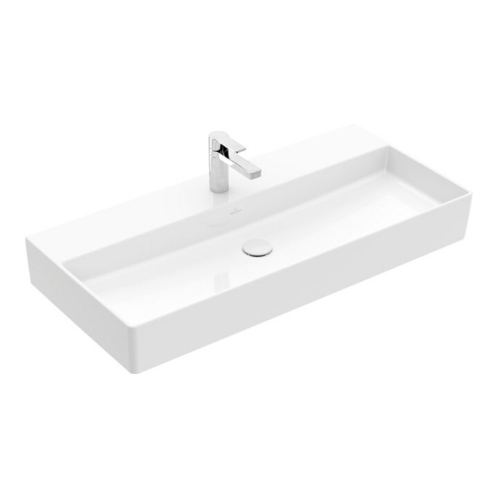 V&B Memento 2.0 Lavabo 100x47 cm, robinet, sans trop-plein, blanc alpin C-plus
