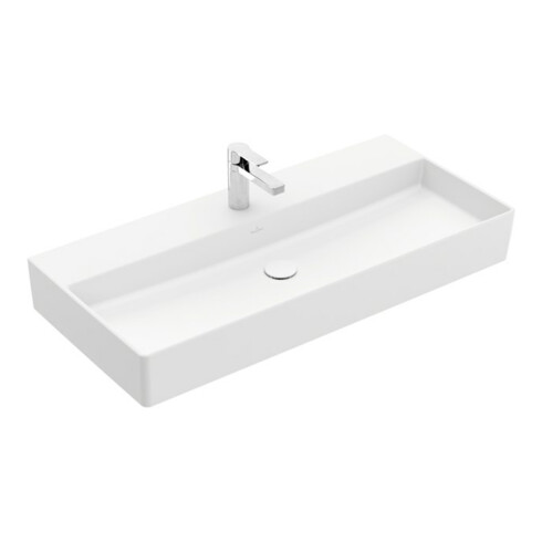 V&B Memento 2.0 Lavabo 100x47 cm, robinetterie, sans trop-plein, blanc brillant C-plus