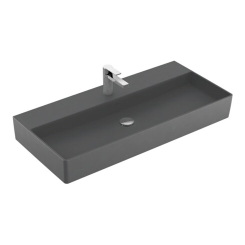 V&B Memento 2.0 Lavabo 100x47 cm, robinetterie, sans trop-plein, graphite C-plus