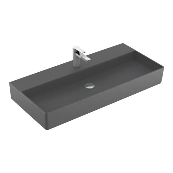 V&B Memento 2.0 Lavabo 100x47 cm, robinetterie, sans trop-plein, graphite C-plus