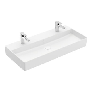 V&B Memento 2.0 Lavabo 100x47cm, 2xTrous robinet, sans trop-plein, blanc mat C+