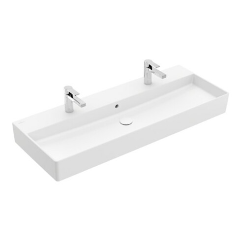 V&B Memento 2.0 Lavabo 120x47 cm, 2 trous de robinet, avec trop-plein, blanc brillant C+