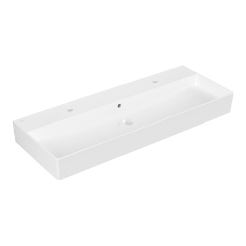 V&B Memento 2.0 Lavabo 120x47 cm, 2 trous robinet, avec trop-plein, blanc alpin C+