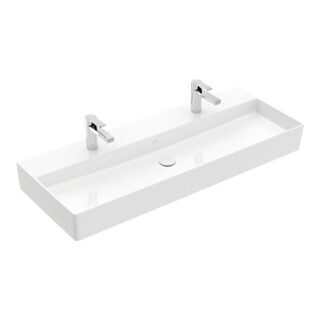 V&B Memento 2.0 Lavabo 120x47 cm, 2 trous robinet, sans trop-plein, blanc alp C+