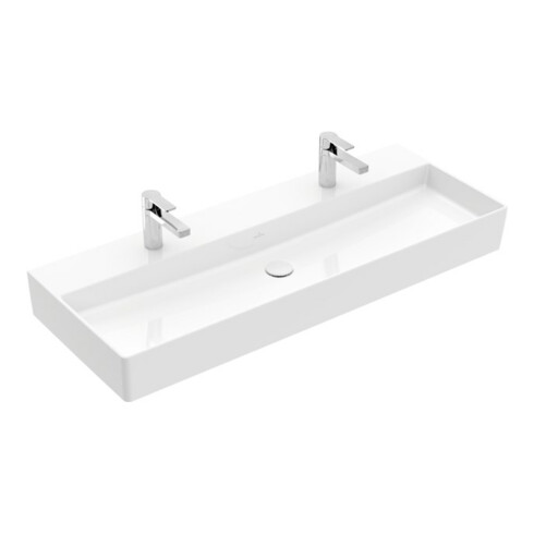 V&B Memento 2.0 Lavabo 120x47 cm, 2 trous robinet, sans trop-plein, blanc alp C+