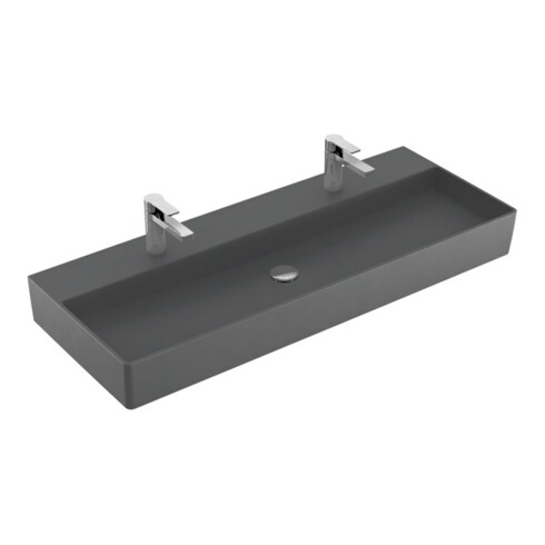 V&B Memento 2.0 Lavabo 120x47 cm, 2 trous robinet, sans trop-plein, graph. C+