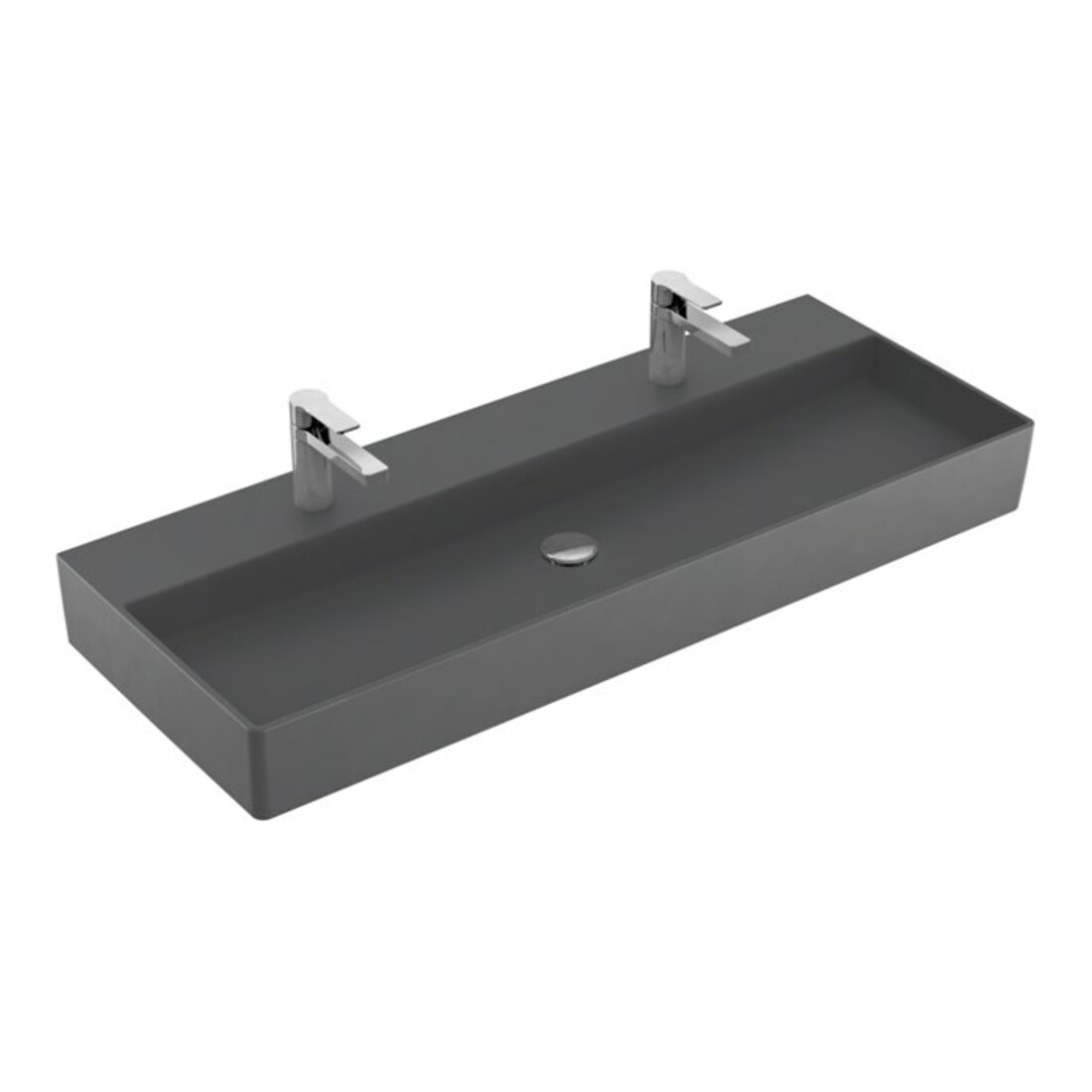 V&B Memento 2.0 Lavabo 120x47 cm, 2 trous robinet, sans trop-plein, graph. C+