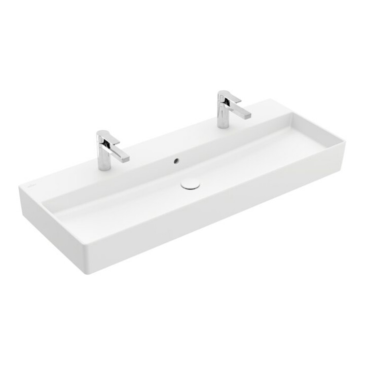 V&B Memento 2.0 Lavabo 120x47 cm, 2x perçages robinet, avec trop-plein, blanc mat C+