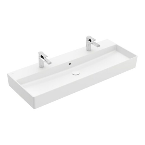 V&B Memento 2.0 Lavabo 120x47 cm, 2x perçages robinet, avec trop-plein, blanc mat C+