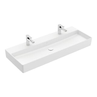 V&B Memento 2.0 lavabo 120x47 cm, 2x perçages robinet, sans trop-plein, blanc mat C+