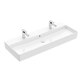 V&B Memento 2.0 Lavabo 120x47 cm, 2x trou robinet, avec trop-plein, blanc alpin