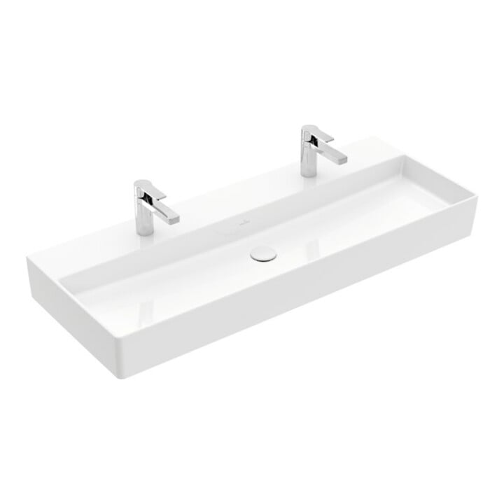 V&B Memento 2.0 lavabo 120x47 cm, 2x trou robinet, sans trop-plein, blanc alpin
