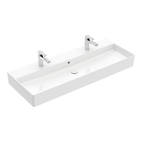 V&B Memento 2.0 Lavabo 120x47 cm, 2x trous robinet, avec trop-plein, blanc alpin