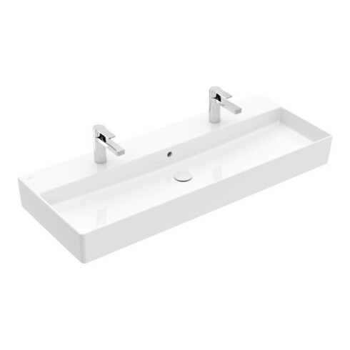 V&B Memento 2.0 Lavabo 120x47 cm, 2xTrous robinet, avec trop-plein, blanc alp C+