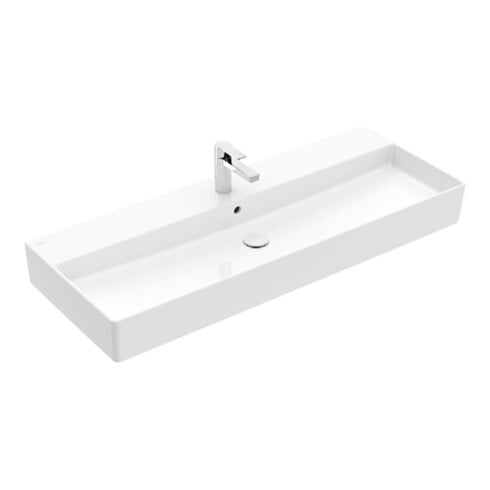 V&B Memento 2.0 Lavabo 120x47 cm, fermé, robinet, avec trop-plein, blanc alpestre