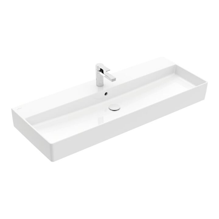 V&B Memento 2.0 Lavabo 120x47 cm, fermé, robinet, avec trop-plein, blanc alpestre