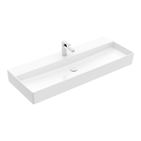 V&B Memento 2.0 Lavabo 120x47 cm, gs, robinet, sans trop-plein, blanc alp