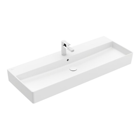 V&B Memento 2.0 Lavabo 120x47 cm, robinet, avec trop-plein, blanc mat C-plus