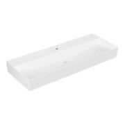 V&B Memento 2.0 lavabo 120x47 cm, robinetterie, sans trop-plein, blanc alpin C-plus