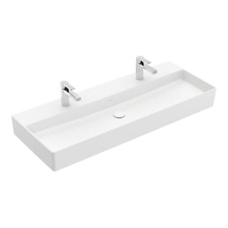 V&B Memento 2.0 Lavabo 120x47cm, 2 trous de robinet, sans trop-plein, blanc mat C+