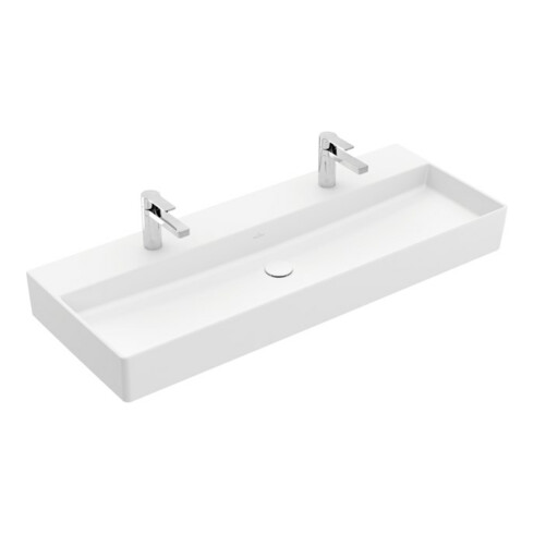 V&B Memento 2.0 Lavabo 120x47cm, 2 trous de robinet, sans trop-plein, blanc mat C+