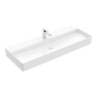 V&B Memento 2.0 Lavabo 120x47cm, robinetterie, sans trop-plein, blanc alpin