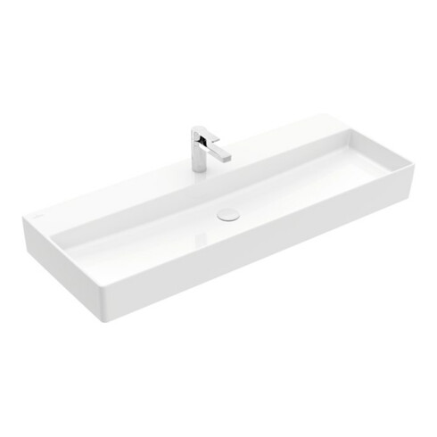 V&B Memento 2.0 Lavabo 120x47cm, robinetterie, sans trop-plein, blanc alpin